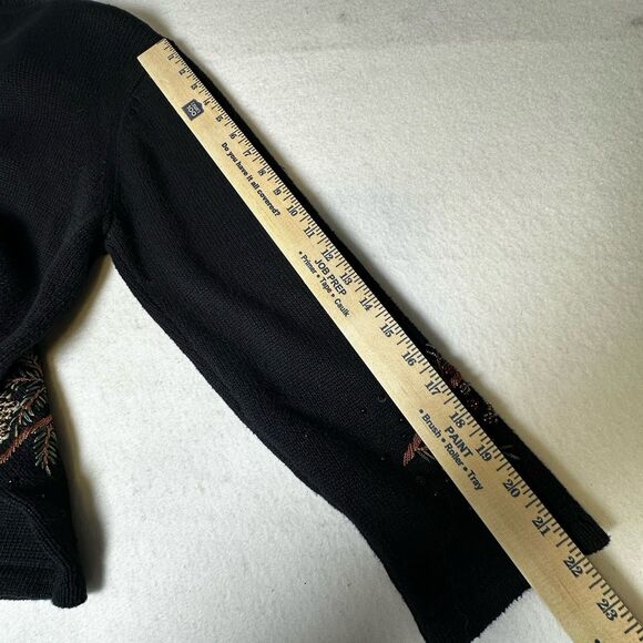 Vtg  Heirloom Collectibles Medium Cardigan Black Sweater Cardinal Beaded Holiday - Picture 7 of 9